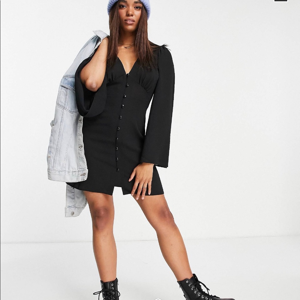 ASOS Design Button-Through Mini Dress with 70s Sleeves